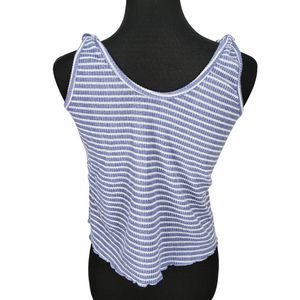 Style 5 Blue White Striped Knotted Shoulders Cropped Size‎ XL Tank Top